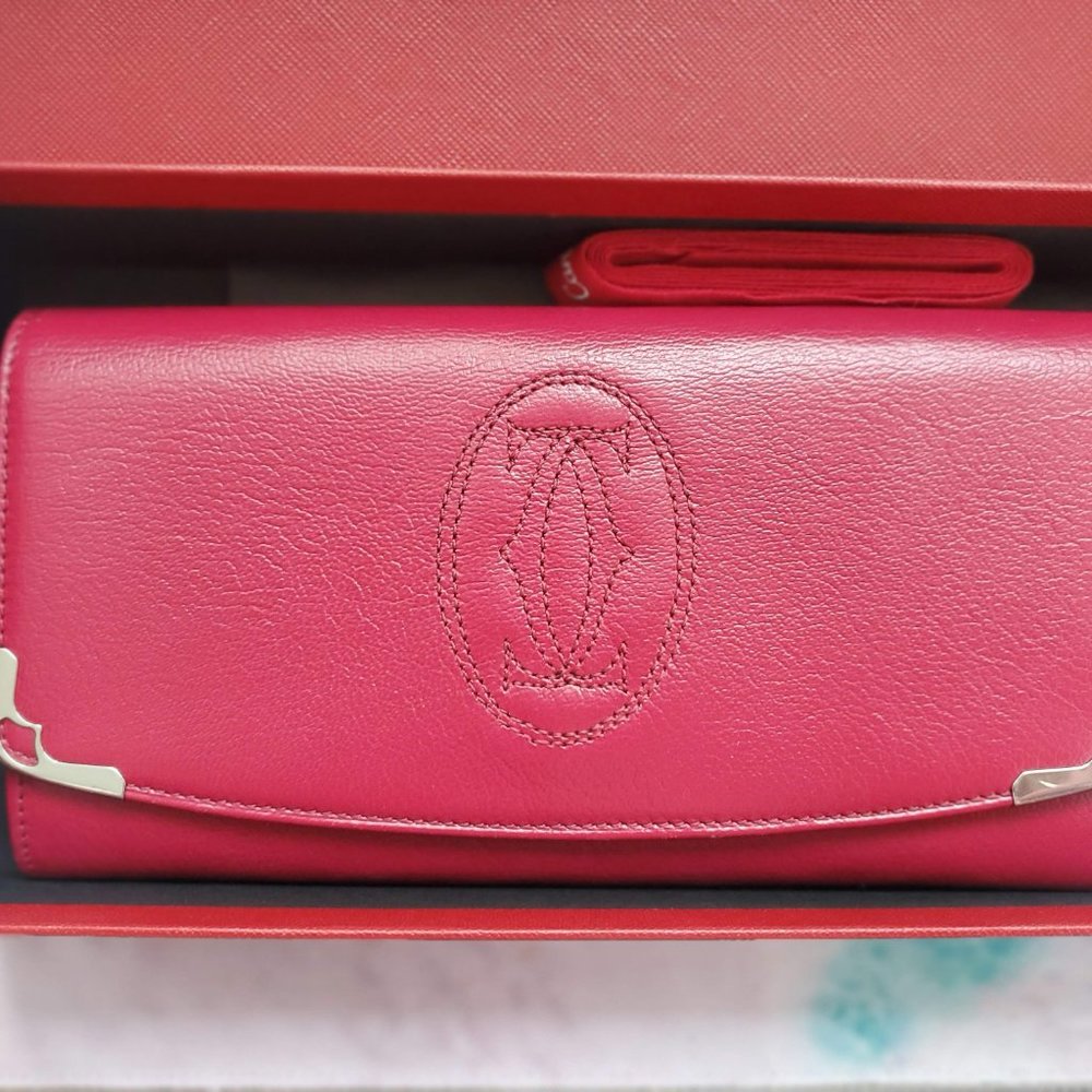 Cartier Wallet Purse Long Wallet Red Gold leather Woman Authentic T8651